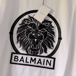 ⭕️ BALMAIN Men’s T Shirt White Black Lion Logo Designer Large
